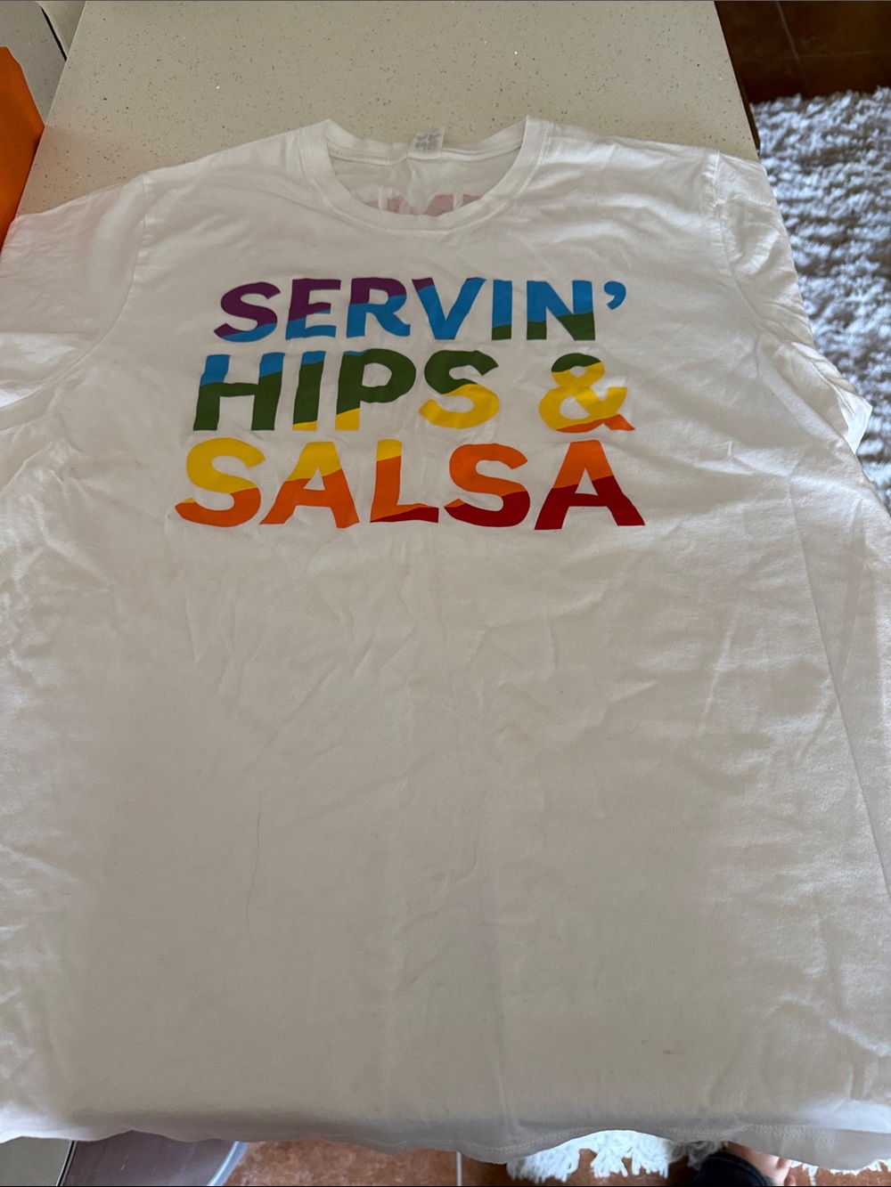 Zumba Fitness Kids White Tee with Rainbow 'Servin' Hips & Salsa' Graphic